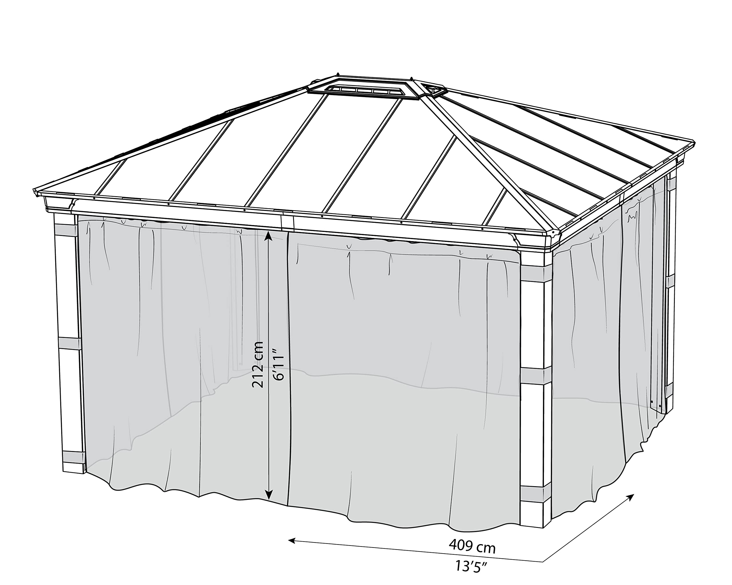 Palram - Canopia 12 Ft. x 14 Ft. Netting Set for Dallas 12x14 Gazebo, Screens to Provide a Bug-Free Outdoor Space with Unblocked Views & Airflow, Easy DIY Installation, Washable - 4 Pc. (NETTING ONLY) - Image 6