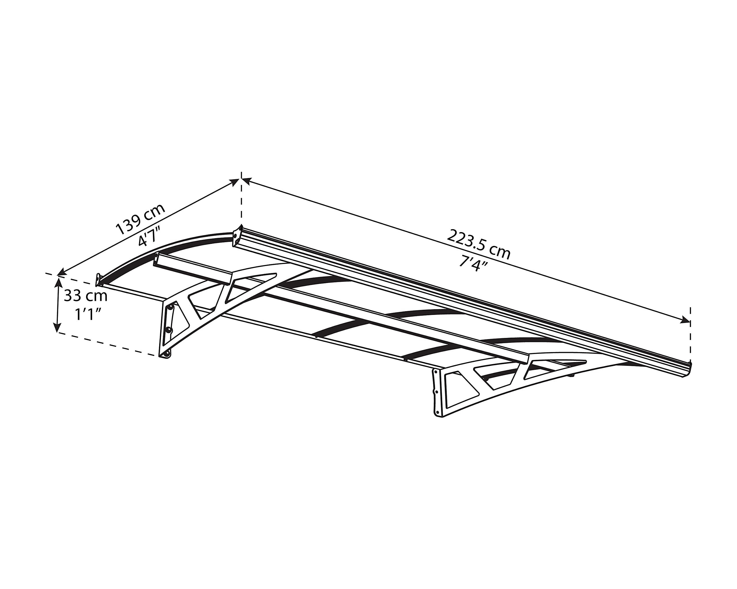 Palram Canopia Amsterdam 2230 7 Ft. x 5 Ft. Awning Durable Steel Support, Aluminum Trim, and Polycarbonate Panels with UV Protection Rain & Snow Redirect Channels for Element Protection(Gray/Clear) - Image 3