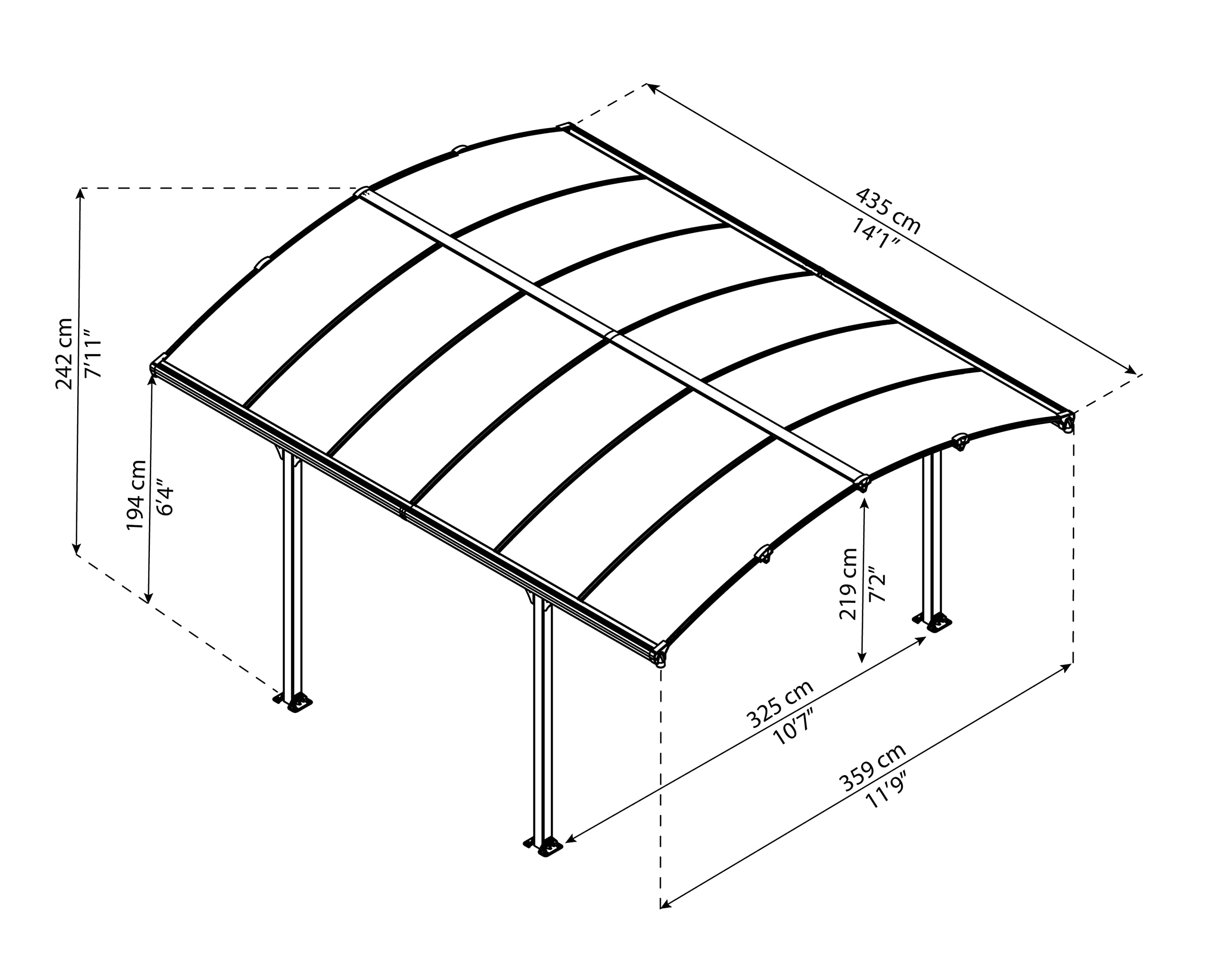 Palram - Canopia Arcadia 12' x 14' Carport, Heavy Duty 6' Clearance Metal Car Port, Weather-Protected Aluminum Frame, Polycarbonate Roof DIY Car, Truck, RV Storage, 10-Year Warranty, Gray - Image 10