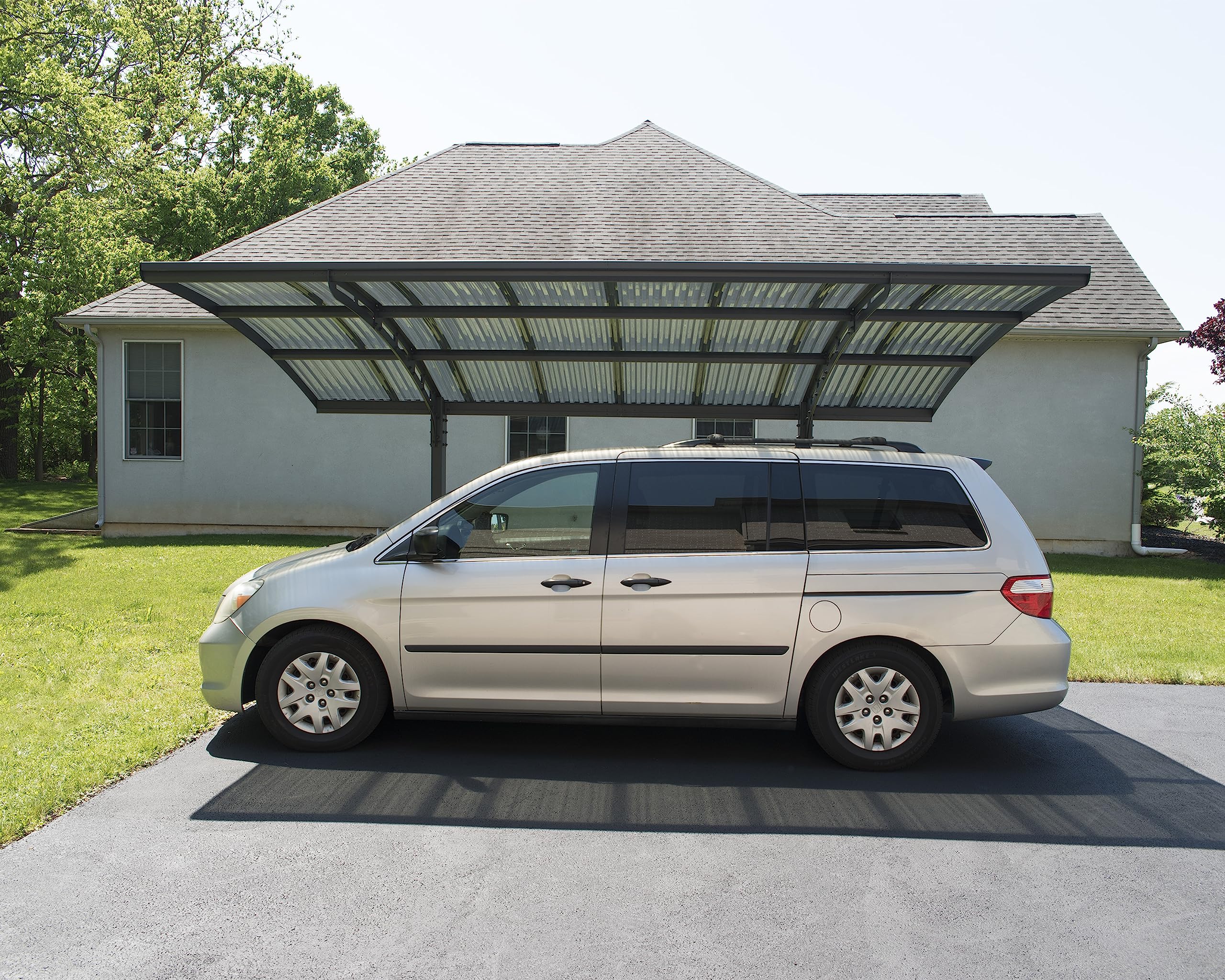 Palram - Canopia Arizona 10 Ft. x 16 Ft. x 9 Ft. Wing Single Carport Aluminum Metal Frame and Polycarbonate Panels Car Port for Outdoor Driveway Car, Truck, RV, Trailer, Boat Storage (Wave Gray) - Image 4