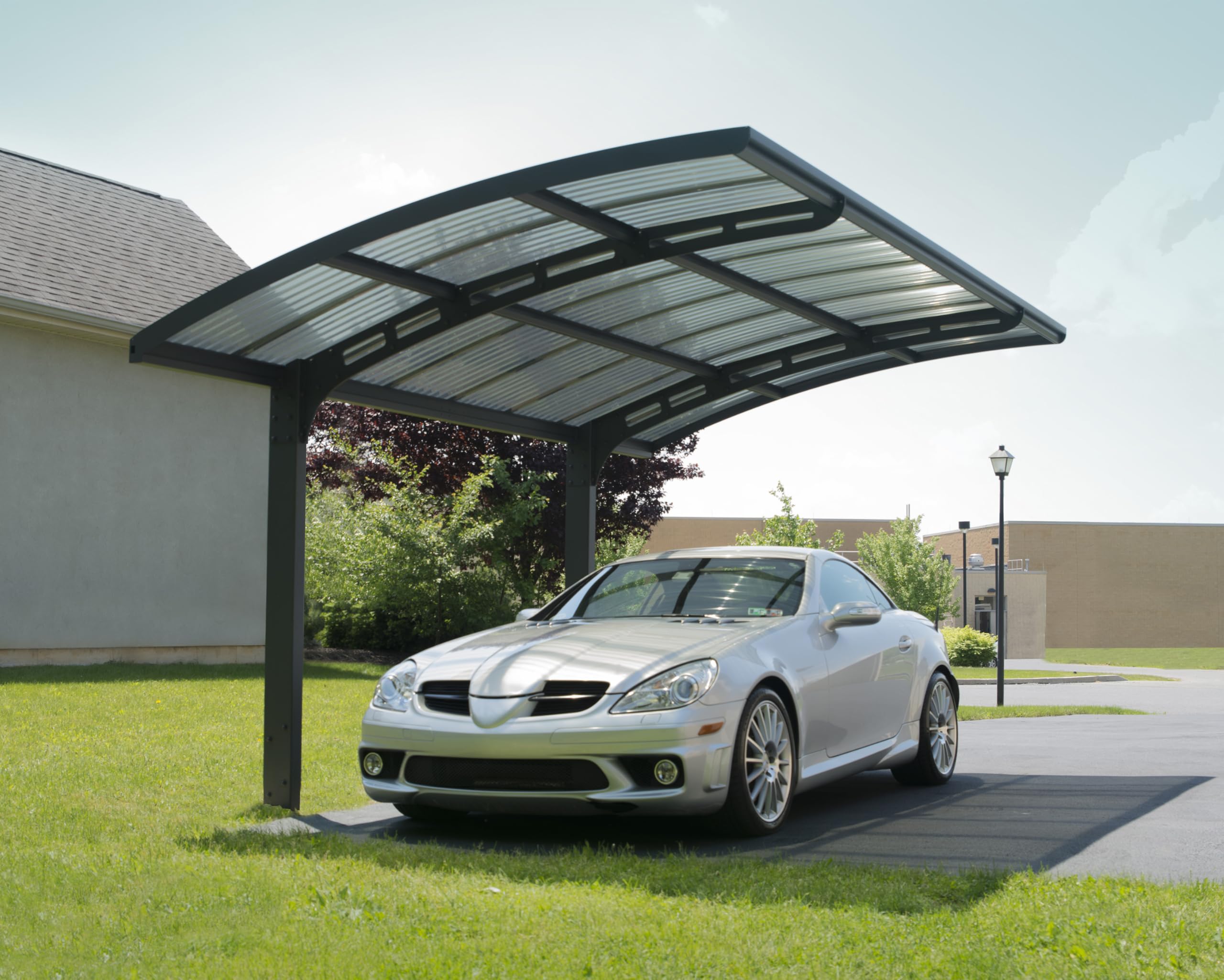 Palram - Canopia Arizona 10 Ft. x 16 Ft. x 9 Ft. Wing Single Carport Aluminum Metal Frame and Polycarbonate Panels Car Port for Outdoor Driveway Car, Truck, RV, Trailer, Boat Storage (Wave Gray) - Image 6