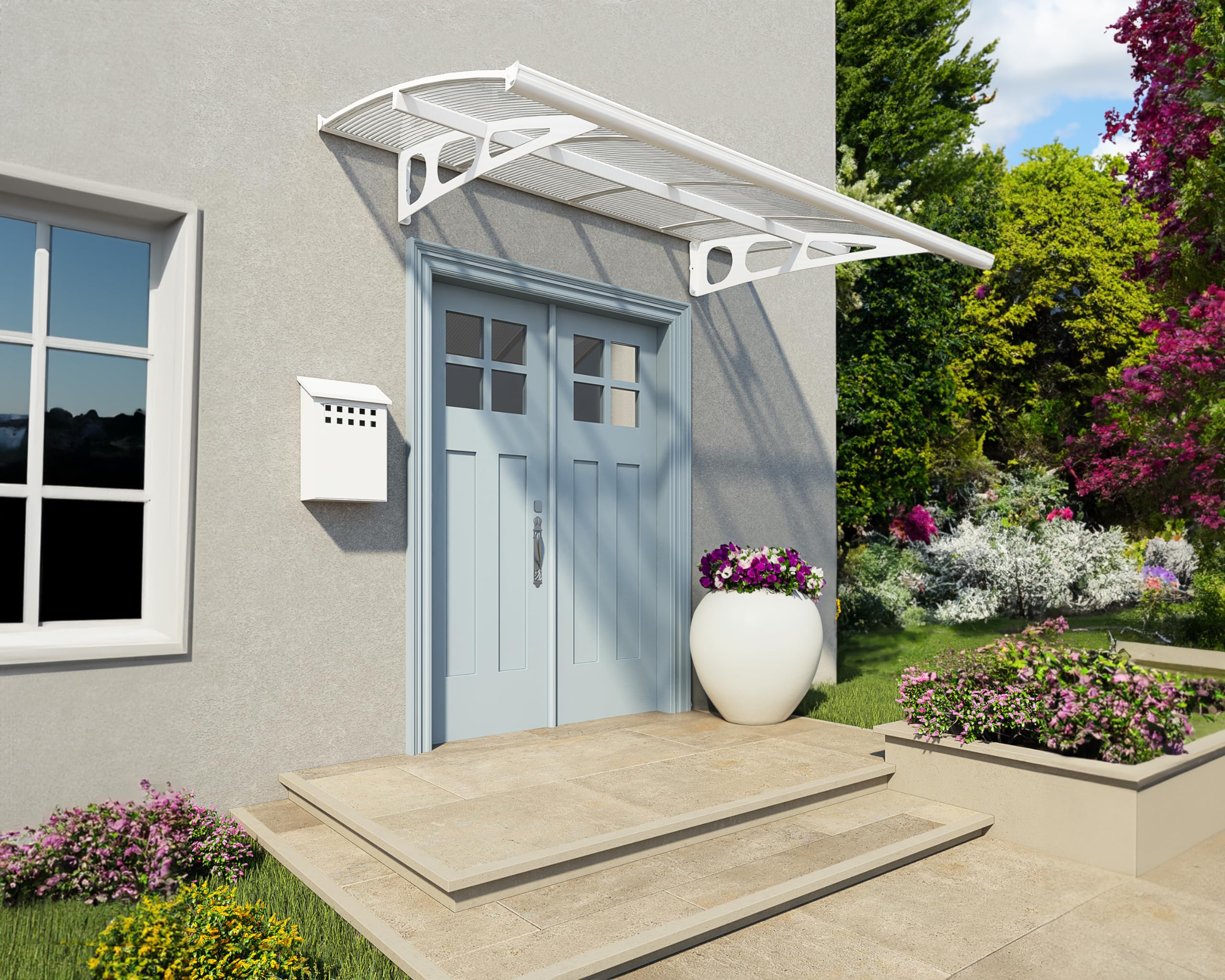 Palram - Canopia Bordeaux 2230 7 Ft. x 5 Ft. Awning Durable Steel Support, Aluminum Trim, and Polycarbonate Panels with UV Protection Rain & Snow Redirect Channels for Element Protection (White/Mist) - Image 3