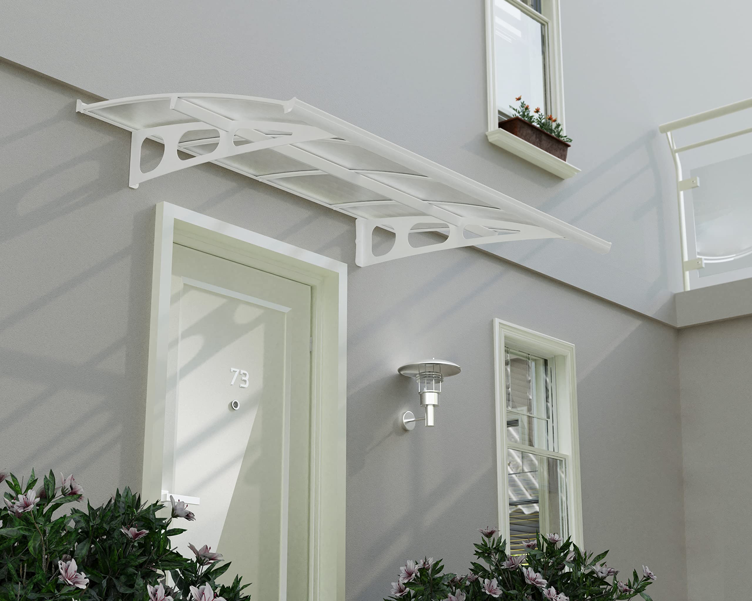 Palram - Canopia Bordeaux 2230 7 Ft. x 5 Ft. Awning Durable Steel Support, Aluminum Trim, and Polycarbonate Panels with UV Protection Rain & Snow Redirect Channels for Element Protection (White/Mist) - Image 4