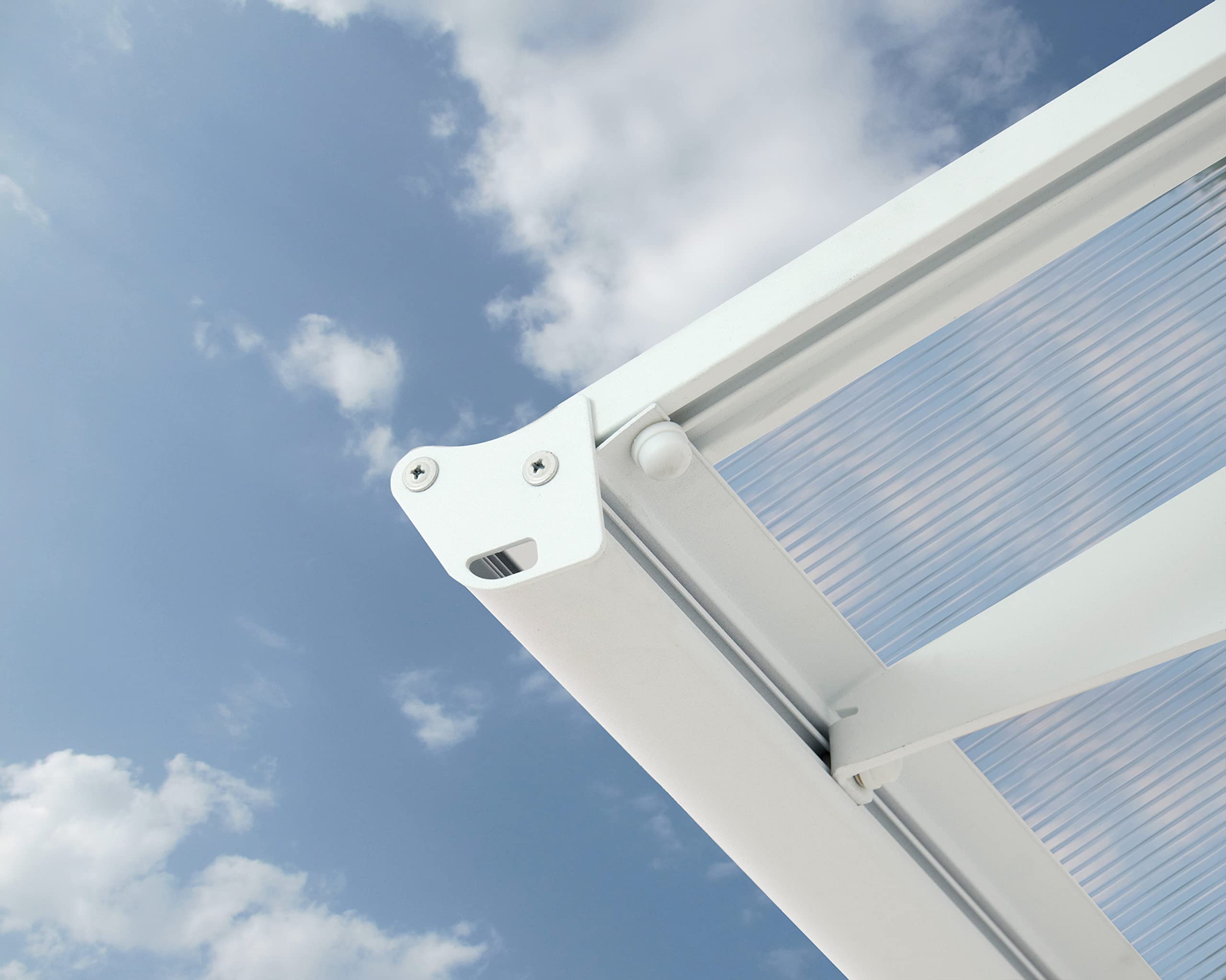 Palram - Canopia Bordeaux 2230 7 Ft. x 5 Ft. Awning Durable Steel Support, Aluminum Trim, and Polycarbonate Panels with UV Protection Rain & Snow Redirect Channels for Element Protection (White/Mist) - Image 6