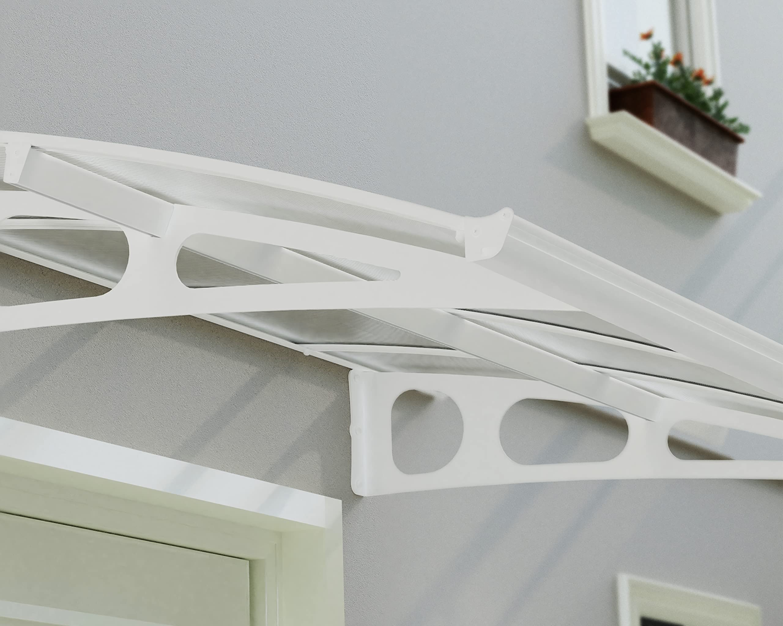 Palram - Canopia Bordeaux 2230 7 Ft. x 5 Ft. Awning Durable Steel Support, Aluminum Trim, and Polycarbonate Panels with UV Protection Rain & Snow Redirect Channels for Element Protection (White/Mist) - Image 7