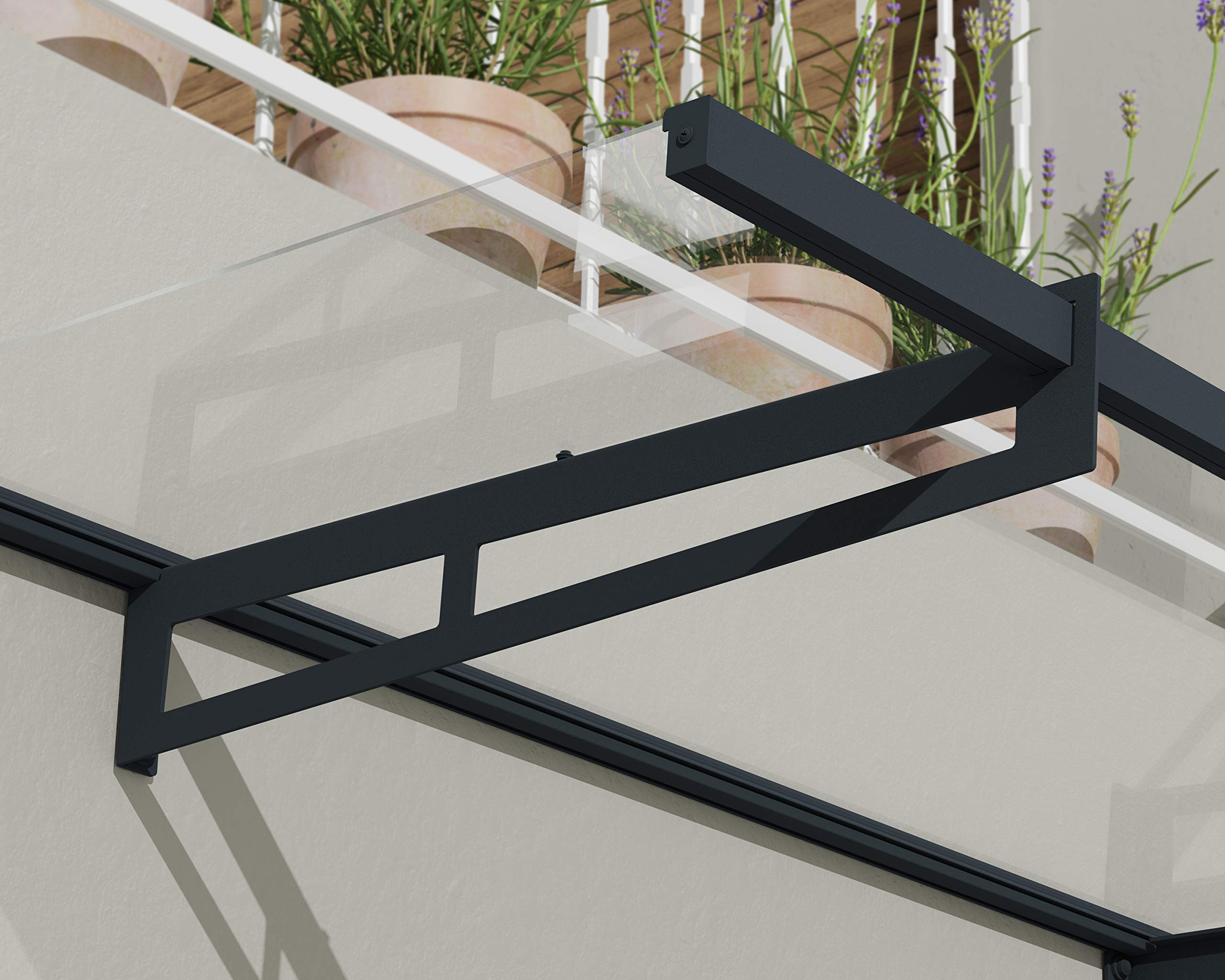 Palram - Canopia Bremen 1500-5' x 3' Window & Door Awning for Door Entrance, High-End Polycarbonate Patio Canopy with Clear Panels, UV Protection, Modern Gray Metal Frame, Weather Resistant Overhang - Image 8