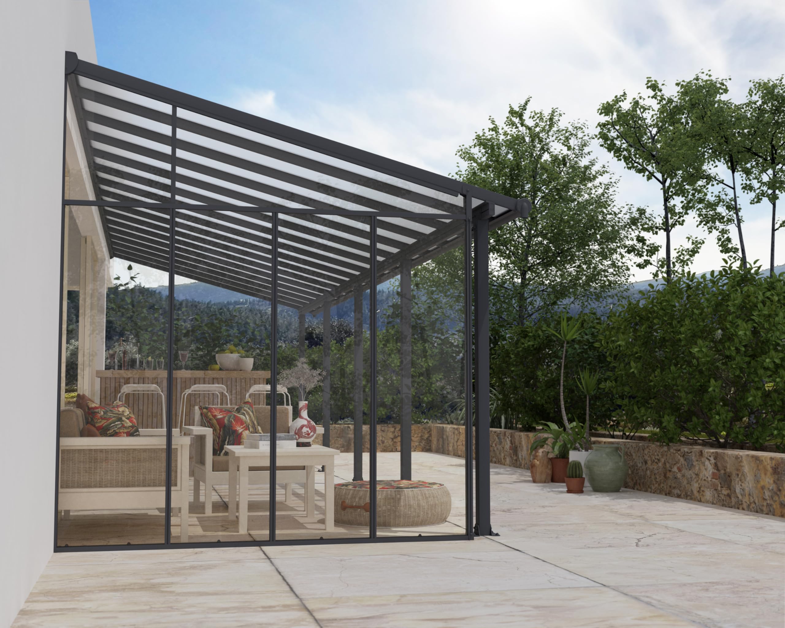 Palram - Canopia Feria 10' Patio Cover Sidewall Kit Gray Powder Coated Aluminum with Clear Acrylic Panels, Weather and Wind Resistant - Image 5