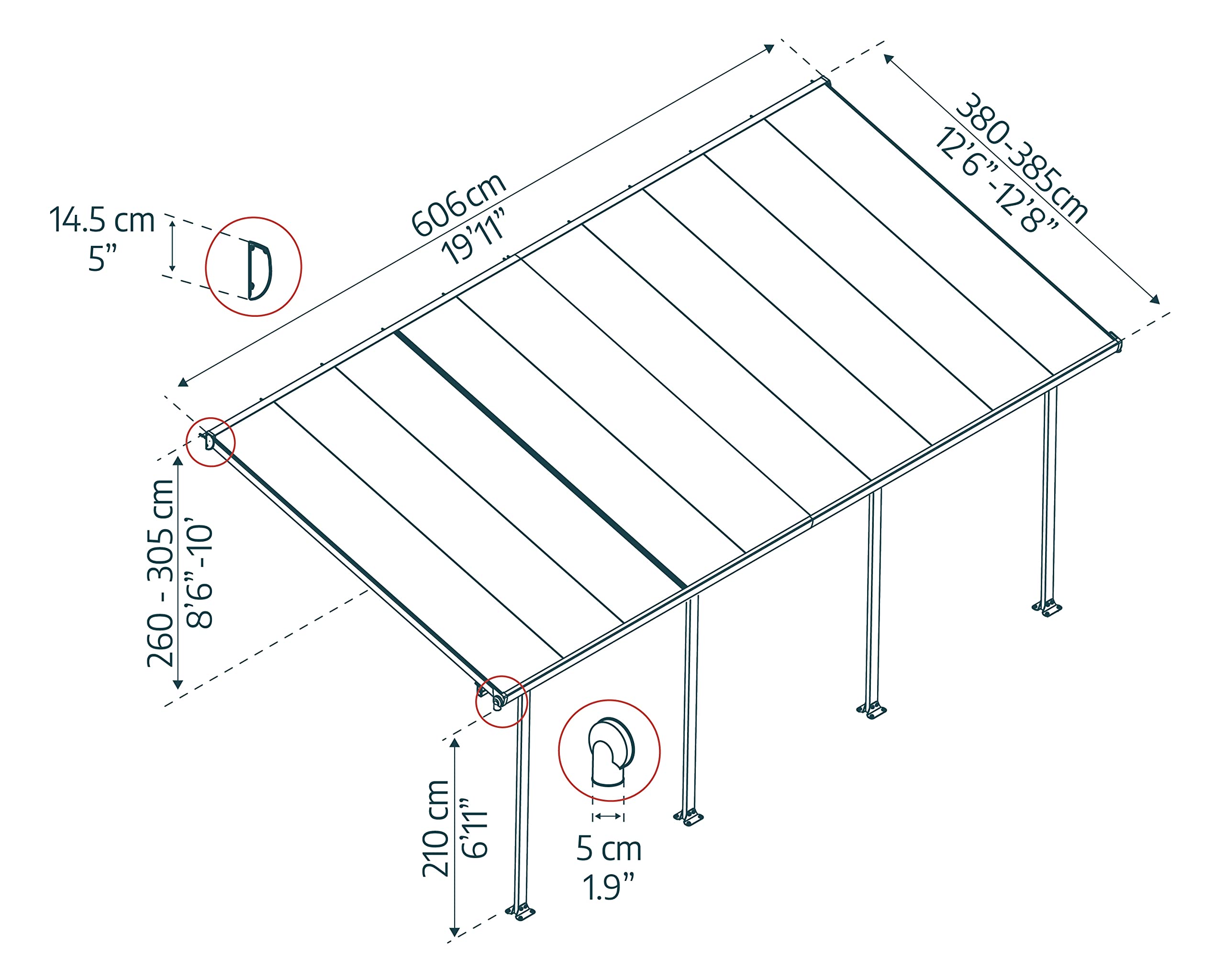 Palram - Canopia Feria 13 Ft. x 20 Ft. Carport Aluminum Metal Frame and Polycarbonate Panels Car Port for Outdoor Driveway to Protect Car, Truck, RV, Trailer, Boat, Equipment Storage(White) - Image 5
