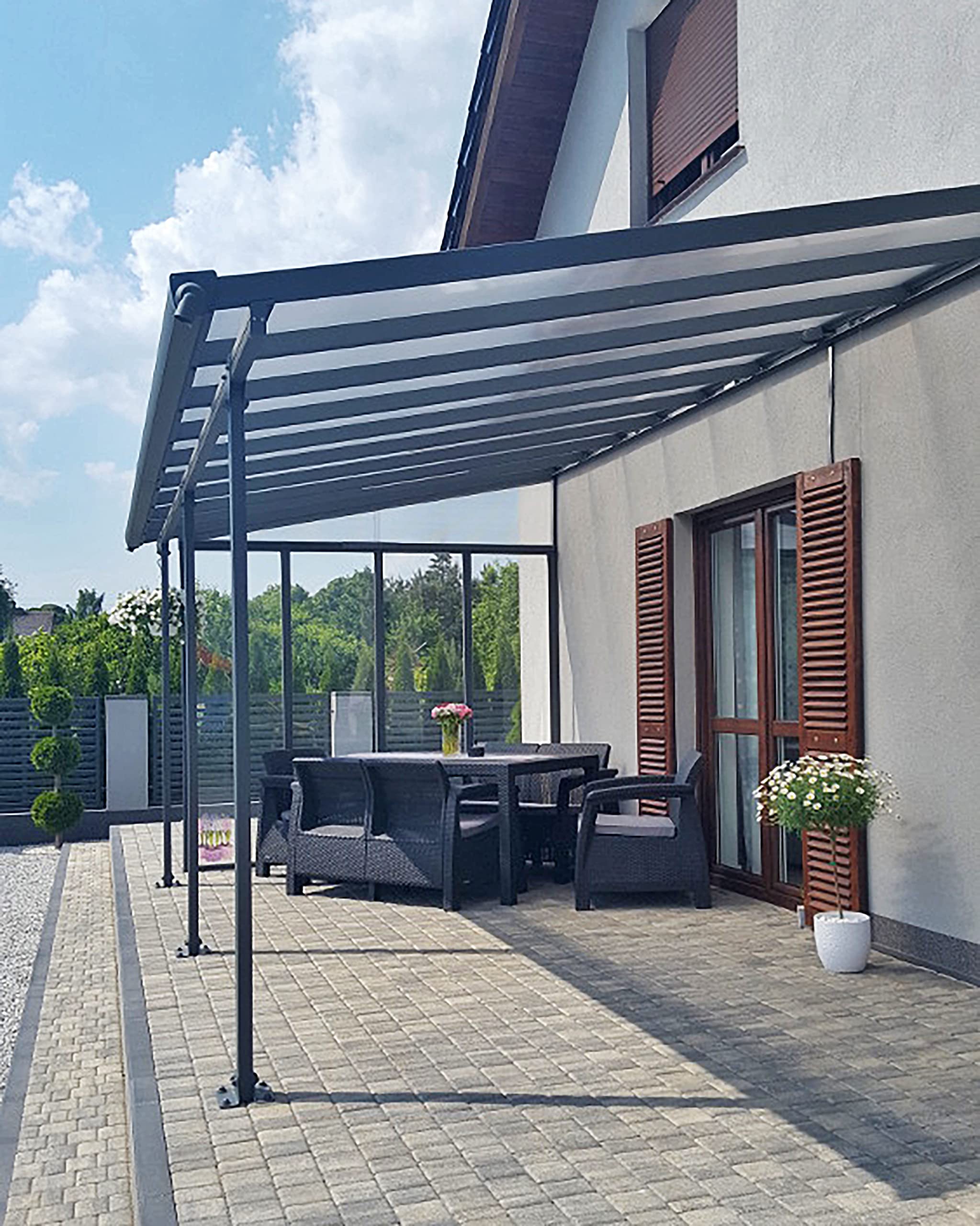 Palram - Canopia Feria Patio Cover 10' x 18' Gray/Clear Outdoor Canopy Awning, Waterproof, Shade, Outside Shelter For Backyard, Gutters, with 100% UV Protection - Image 3