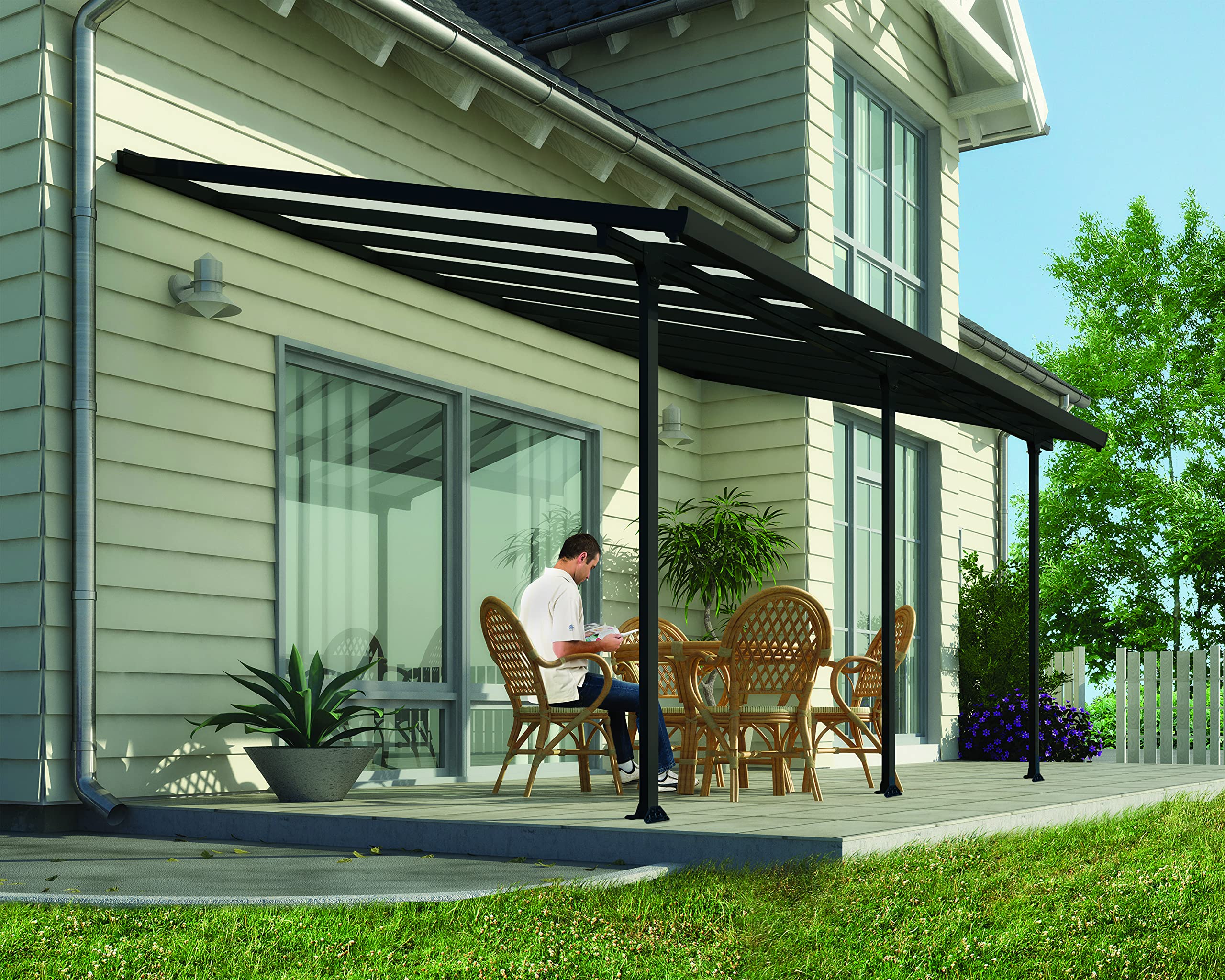 Palram - Canopia Feria Patio Cover 10' x 18' Gray/Clear Outdoor Canopy Awning, Waterproof, Shade, Outside Shelter For Backyard, Gutters, with 100% UV Protection - Image 4