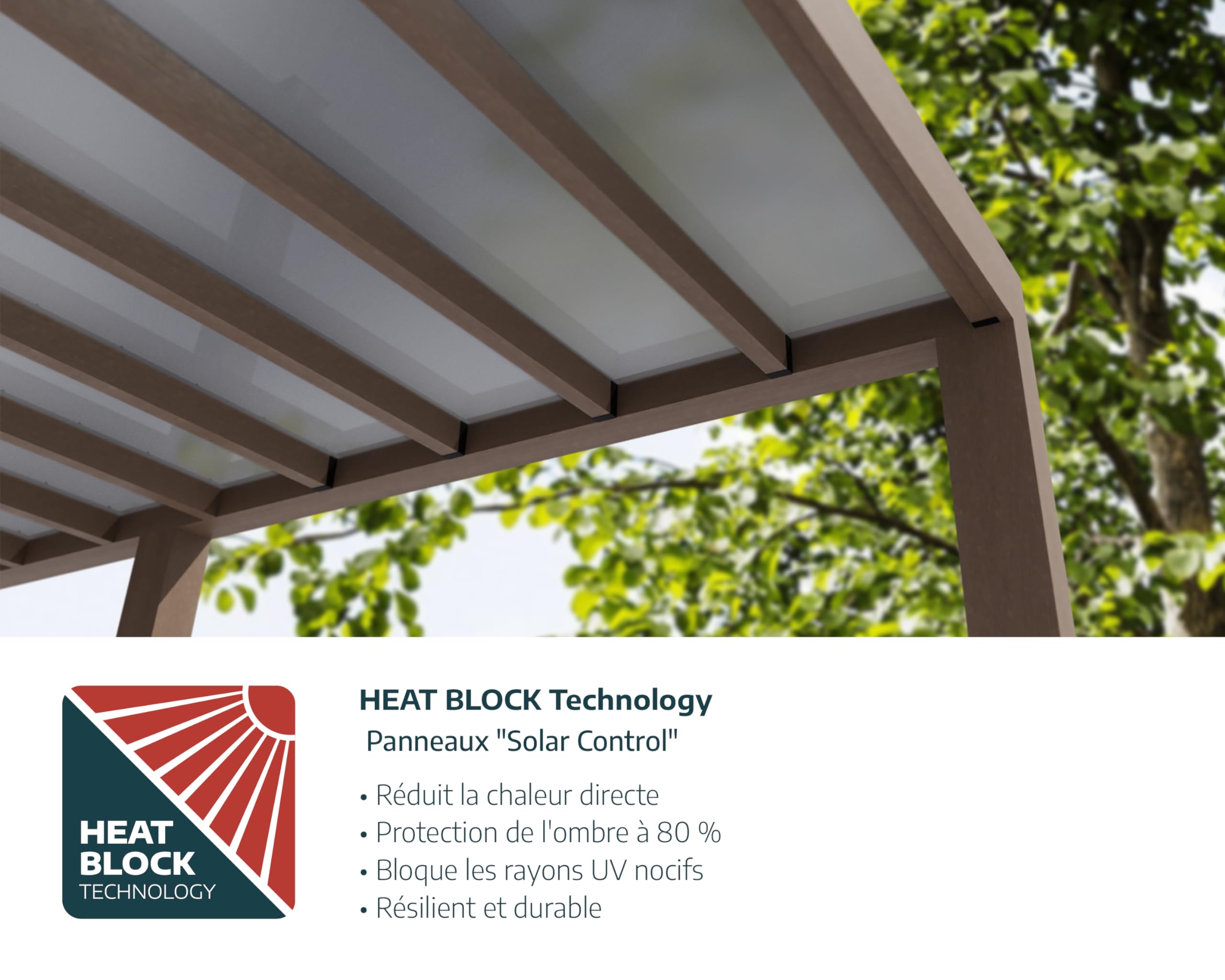 Palram - Canopia Helsinki 10' x 11' Attached Wood Pergola Patio Cover, Polycarbonate Roof with Built-in Gutters, UV & Heat Block Technology, All-Weather Outdoor Awning Canopy, Brown/Light Gray - Image 3