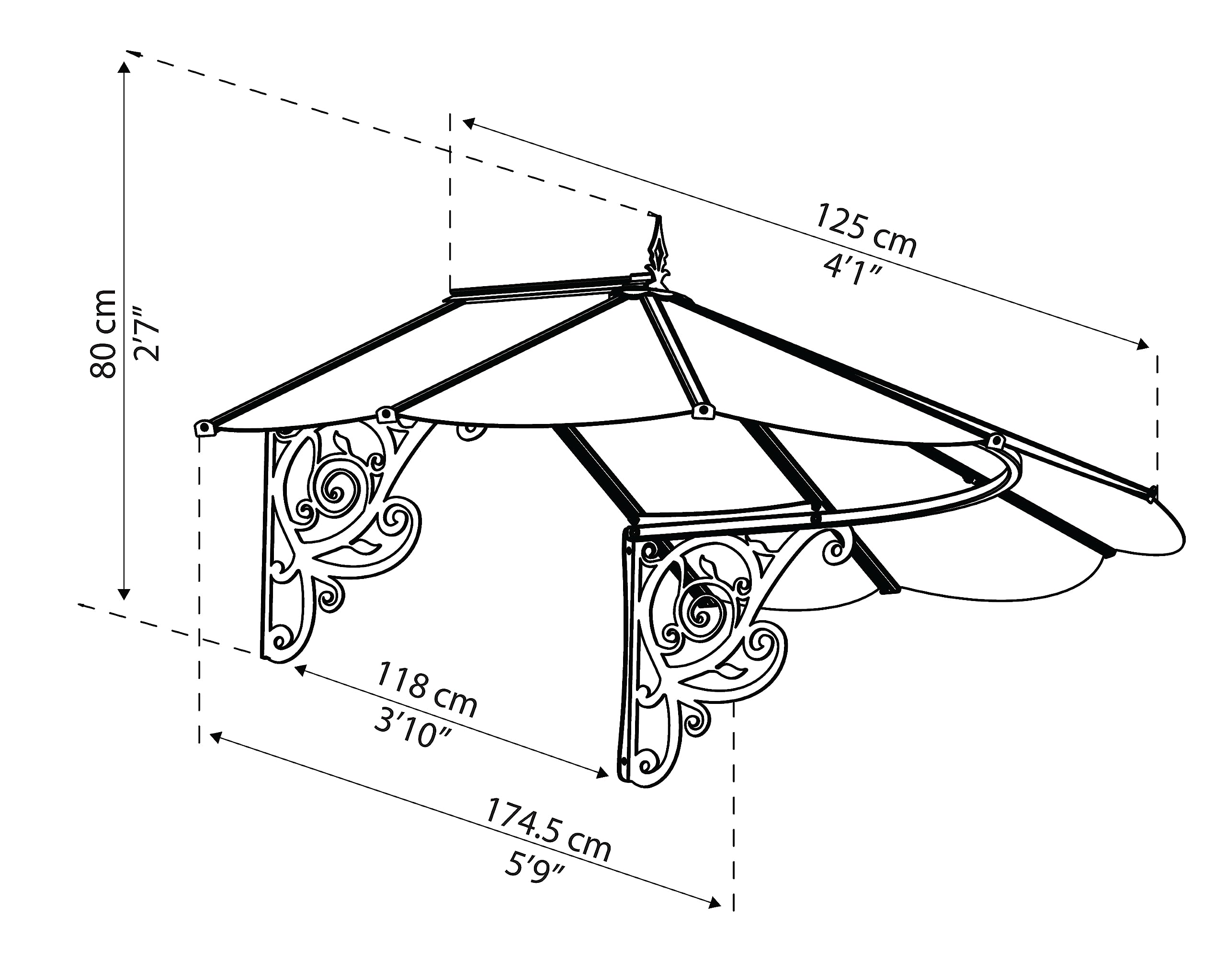 Palram - Canopia Lily Awning 6 Ft. x 4 Ft. Polycarbonate, Aluminum, and Galvanized Steel 69" Long Canopy/Awning for Window, Door, Patio, Garden Porch, Deck, and Outdoors in Black and Clear - Image 5