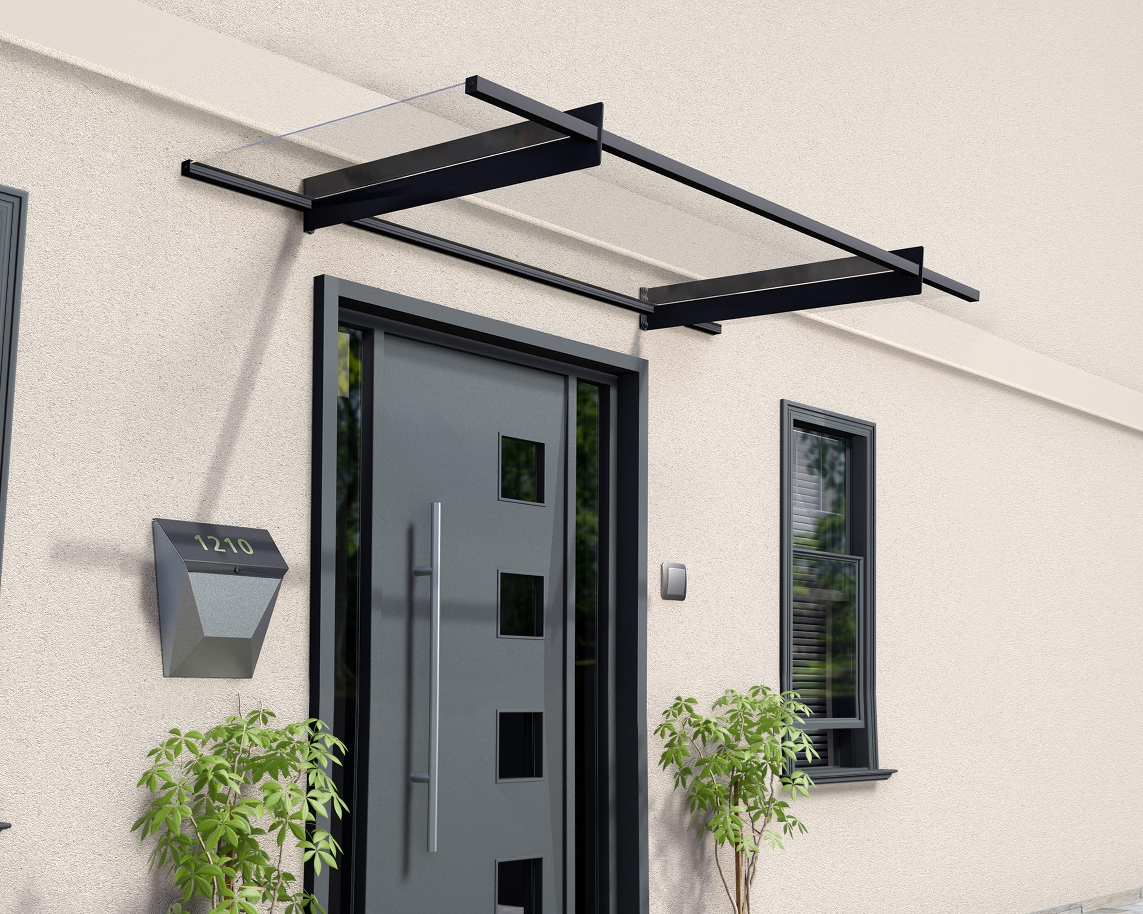 Palram - Canopia Nancy 7' x 3' 2050 Window & Door Awning for Door Entrance, High-End Polycarbonate Patio Canopy with Clear Panels, UV Protection, Modern Gray Metal Frame, Weather Resistant Overhang - Image 3