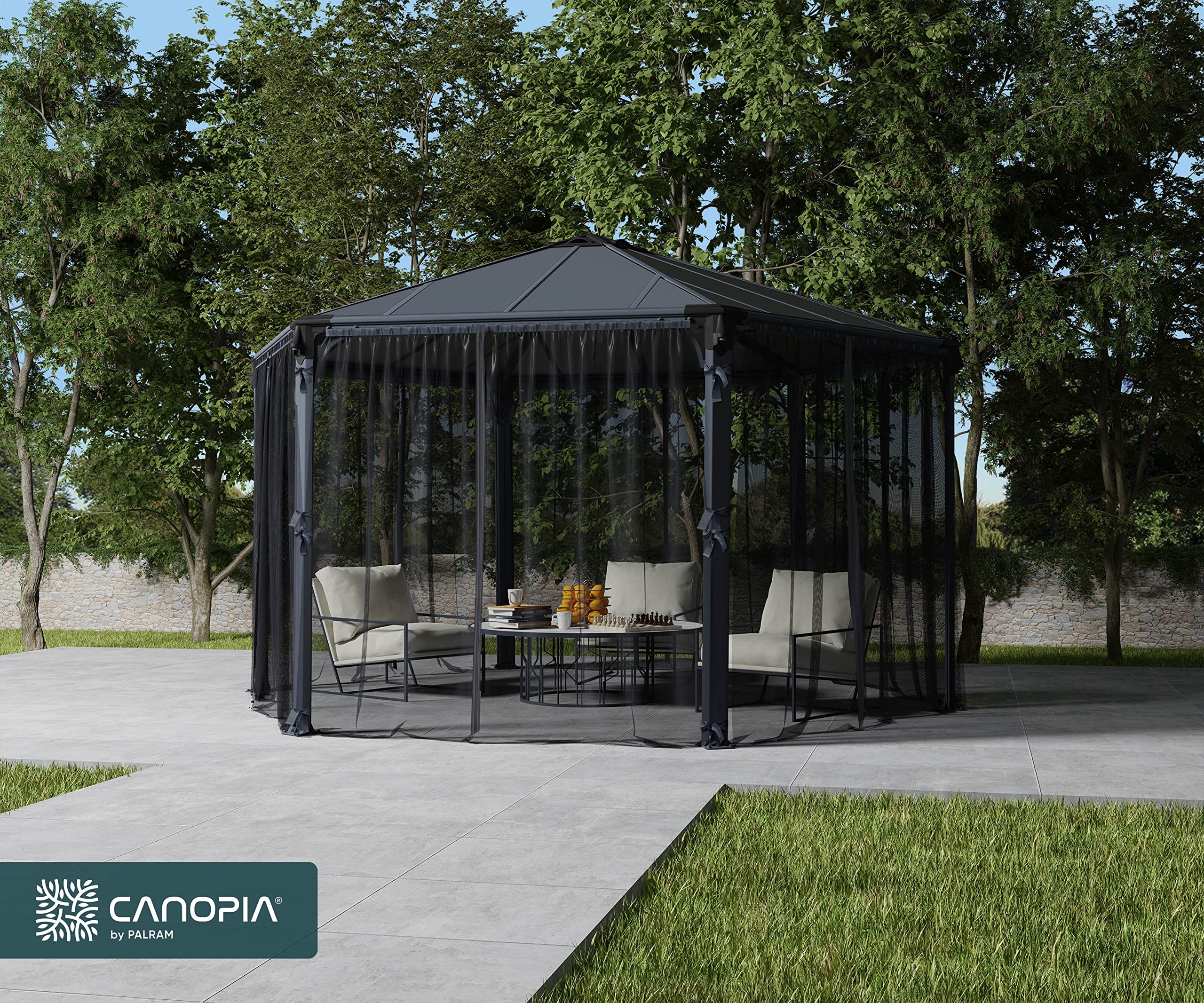 Palram - Canopia Roma/Monaco Garden Gazebo Netting Set Gray - 6 Pieces - Image 4