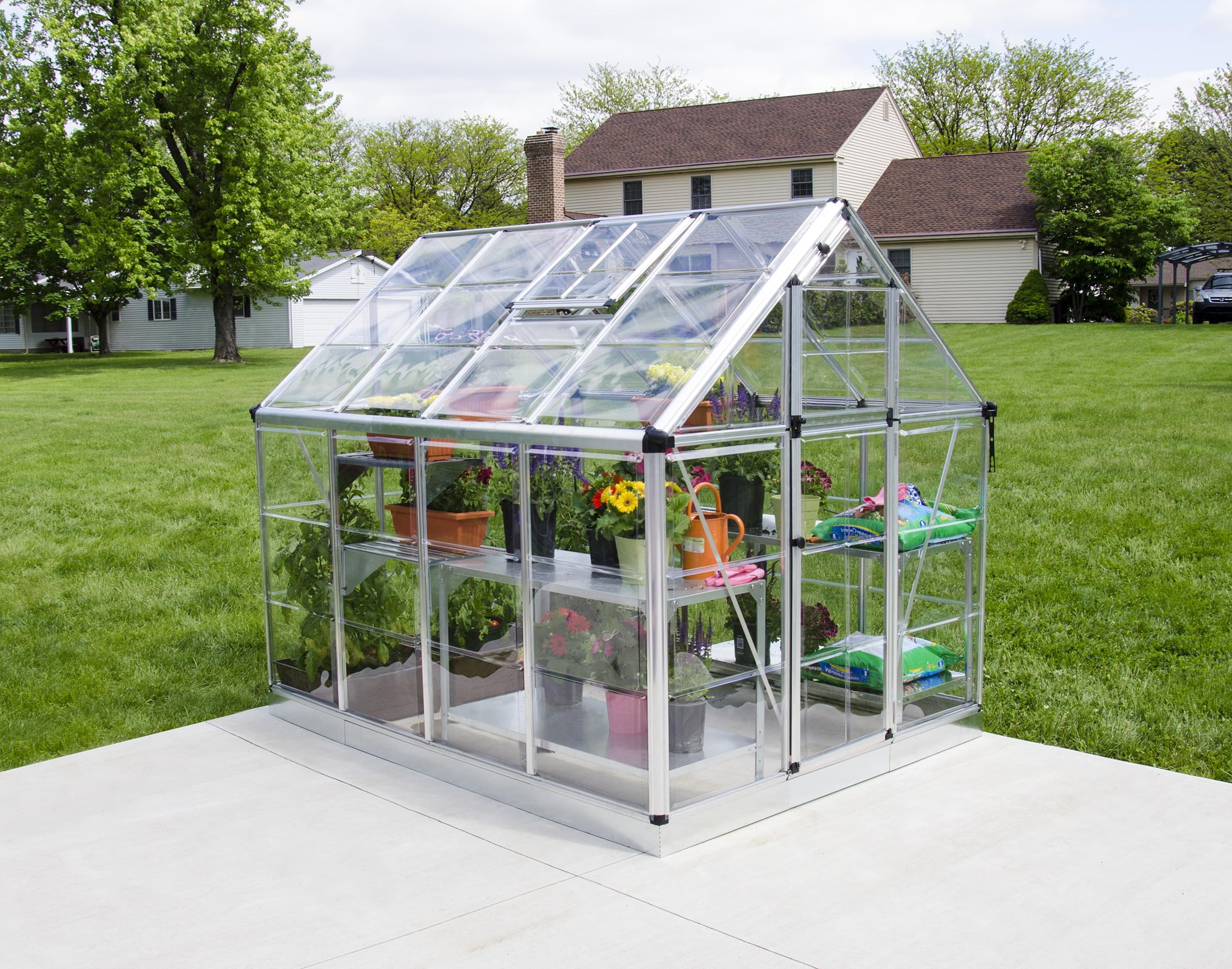 Palram - Canopia Snap & Grow 6 Ft. x 8 Ft. Greenhouse Kit Hobby DIY Walk in Green House Heavy Duty Polycarbonate, Aluminum Frame, with Lockable Door and Vent for Outdoors, Garden, Backyard in Silver - Image 3