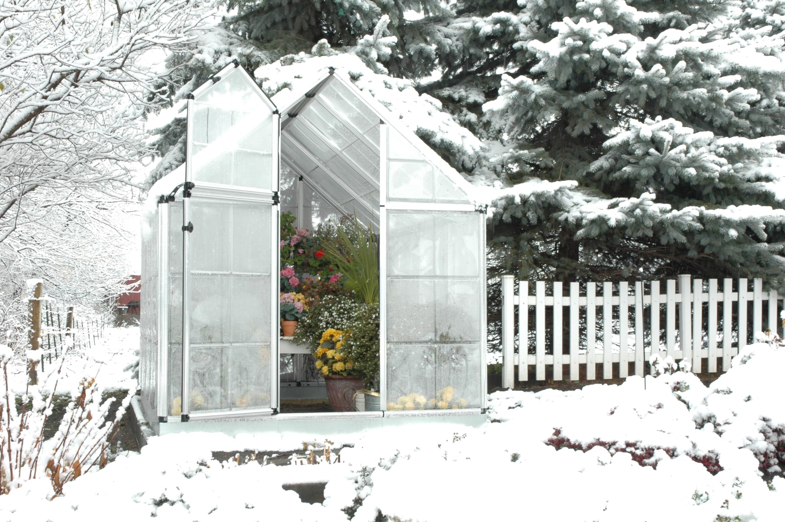 Palram - Canopia Snap & Grow 6 Ft. x 8 Ft. Greenhouse Kit Hobby DIY Walk in Green House Heavy Duty Polycarbonate, Aluminum Frame, with Lockable Door and Vent for Outdoors, Garden, Backyard in Silver - Image 4