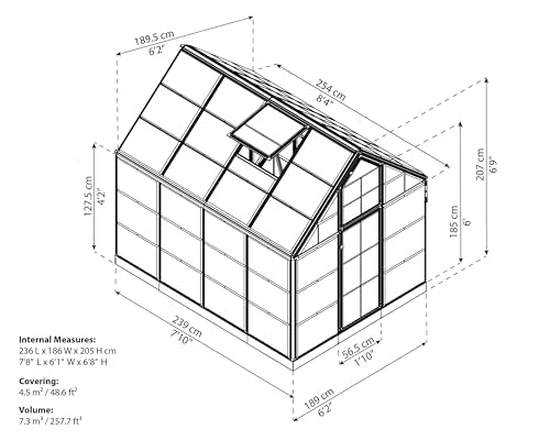 Palram - Canopia Snap & Grow 6 Ft. x 8 Ft. Greenhouse Kit Hobby DIY Walk in Green House Heavy Duty Polycarbonate, Aluminum Frame, with Lockable Door and Vent for Outdoors, Garden, Backyard in Silver - Image 6