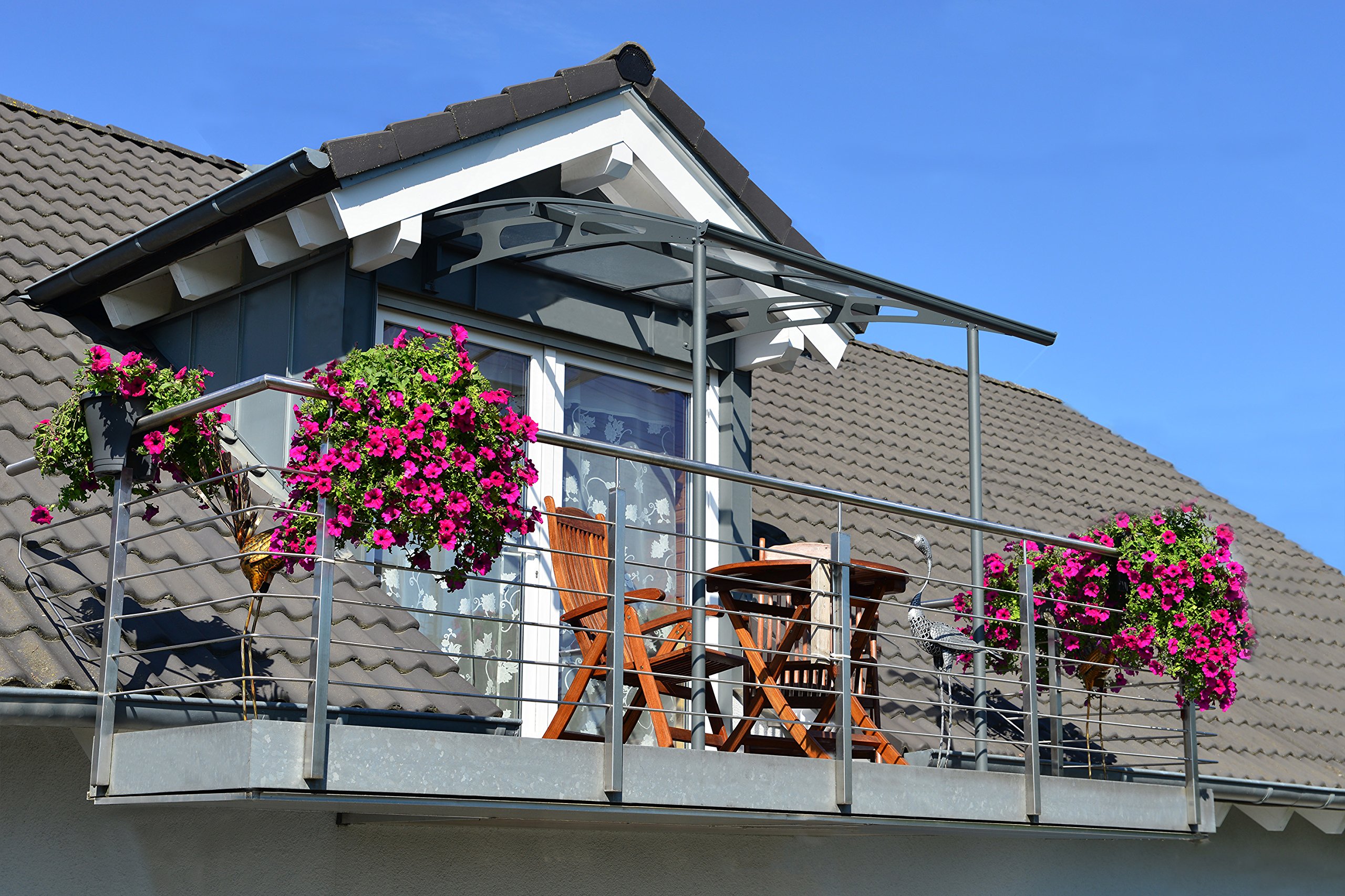 Palram - Canopia Vega 2000-7' x 7' Window & Door Awning for Door Entrance, High-End Polycarbonate Patio Canopy with Clear Panels, UV Protection, Modern Gray Metal Frame, Weather Resistant Overhang - Image 3